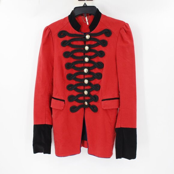 Free People Jackets & Blazers - Free people blazer Womens XS Seamed and structured red gold buttons military